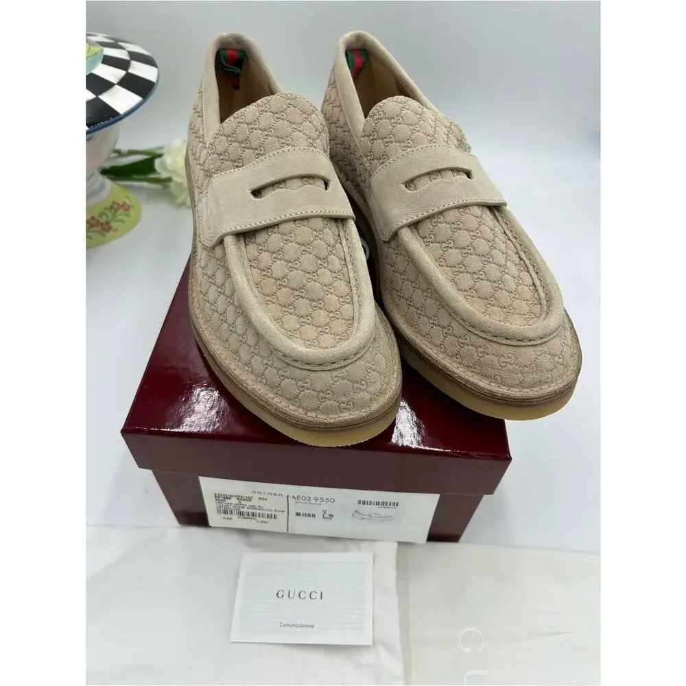 Men's Gucci suede GG monogram web loafers size 9 fits 9.5 US made in Italy